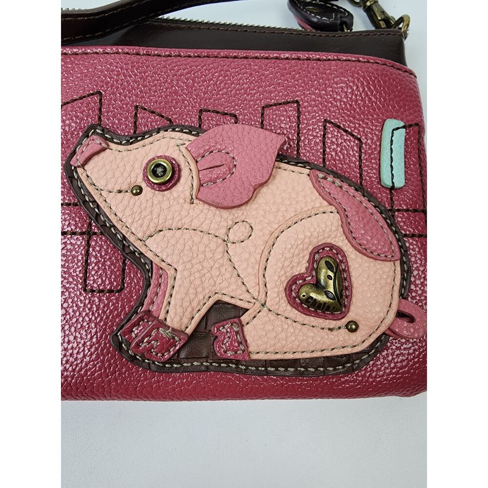Chala Vegan Pink Pig Mini Crossbody Purse Handbag Convertible Strap Zippers Farm - Picture 2 of 10